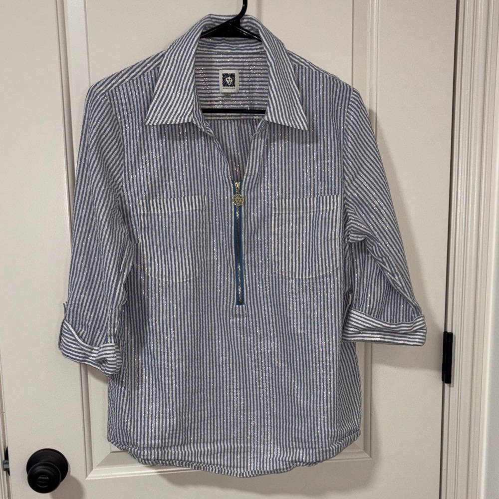 Anne Klein Blue and White Striped Tunic